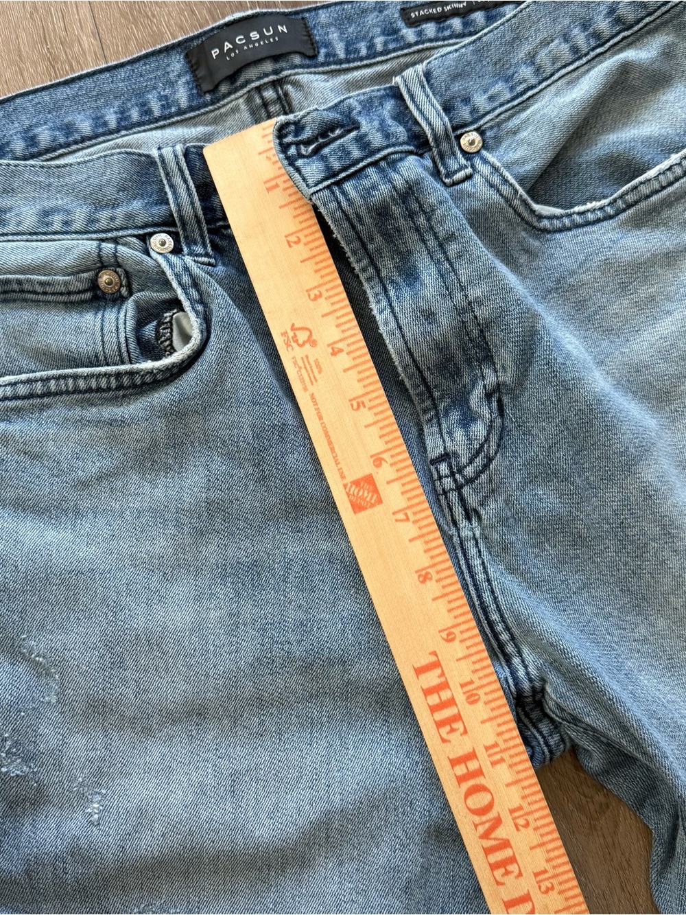 Men's Stacked light blue Skinny Motto Biker Jeans with Ribbed Knee Panels 34x32 - Picture 8 of 10